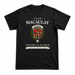 MacAulay Modern Tartan Crest Mischief and Mayhem T-shirt