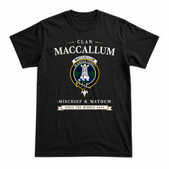 MacCallum Modern Tartan Crest Mischief and Mayhem T-shirt