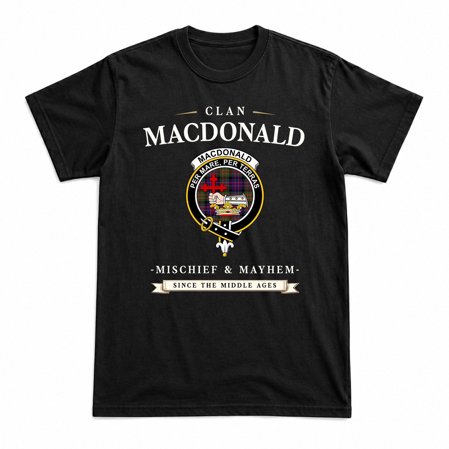 MacDonald Modern Tartan Crest Mischief and Mayhem T-shirt