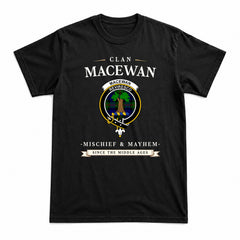 MacEwan Modern Tartan Crest Mischief and Mayhem T-shirt