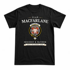 MacFarlane Ancient Tartan Crest Mischief and Mayhem T-shirt