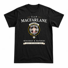 MacFarlane Black - White Tartan Crest Mischief and Mayhem T-shirt
