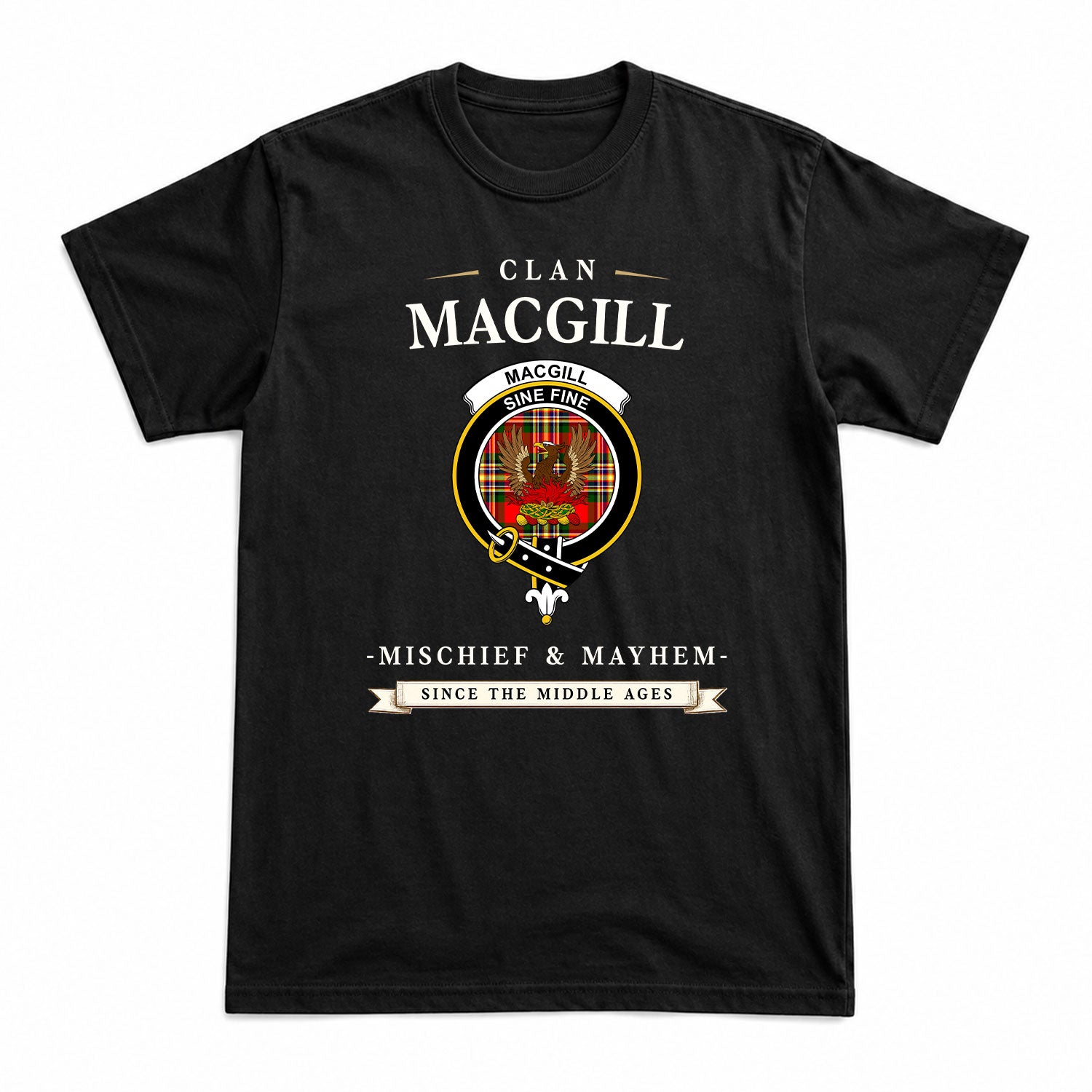 MacGill Modern Tartan Crest Mischief and Mayhem T-shirt