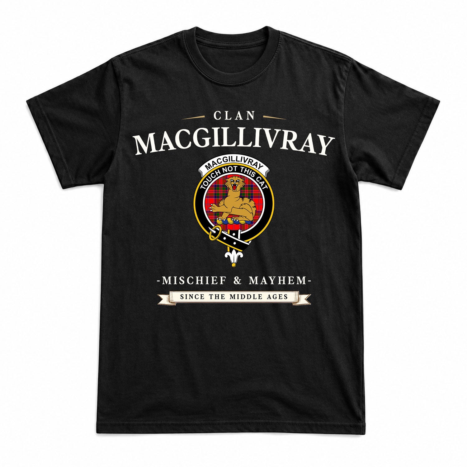 MacGillivray Modern Tartan Crest Mischief and Mayhem T-shirt