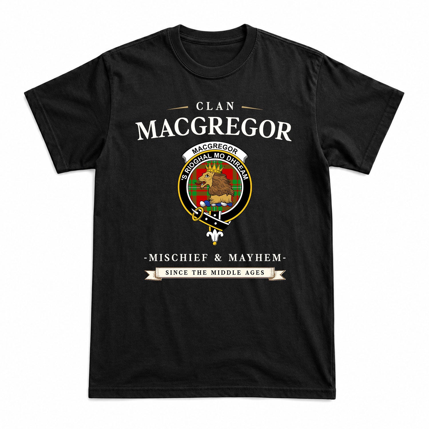 MacGregor Modern Tartan Crest Mischief and Mayhem T-shirt