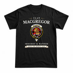 MacGregor Rob Roy Modern Tartan Crest Mischief and Mayhem T-shirt
