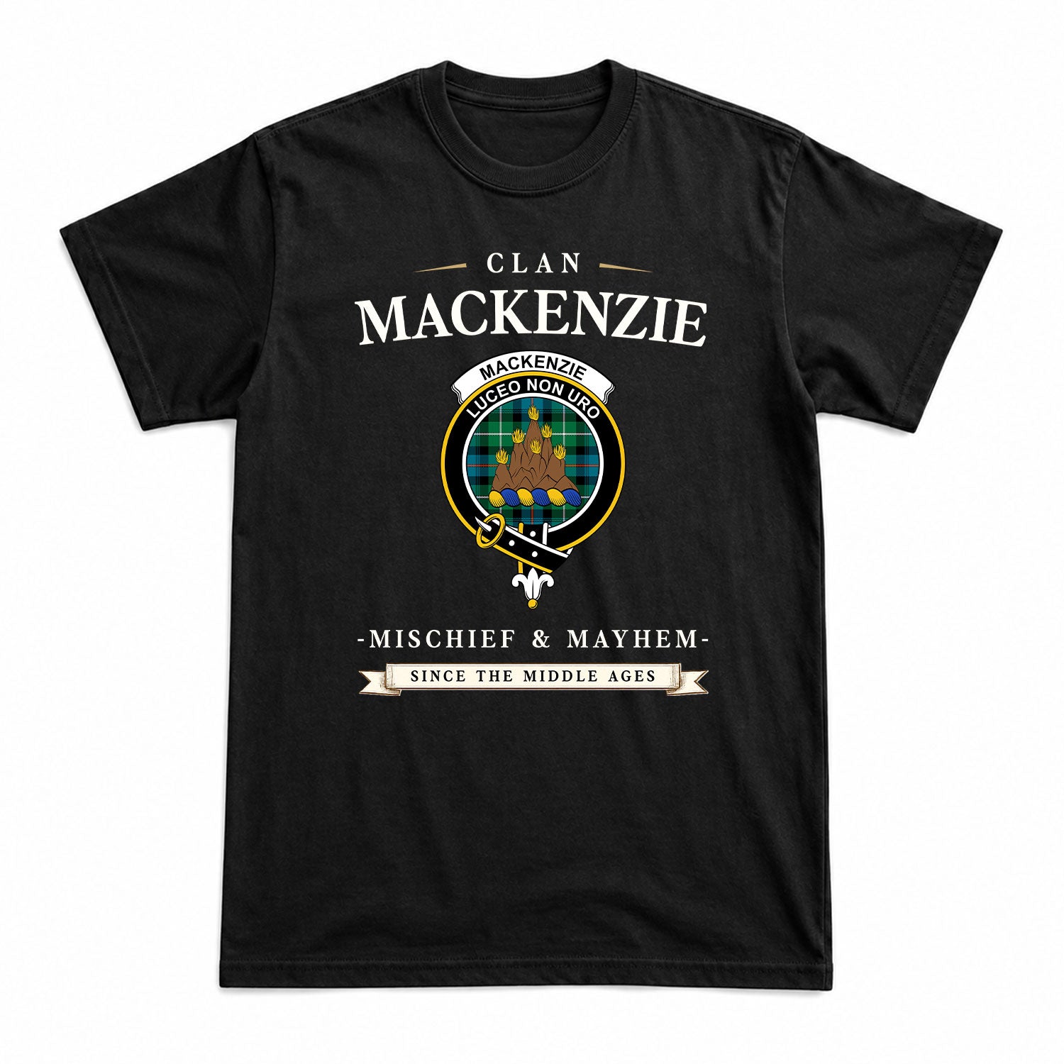 MacKenzie Ancient Tartan Crest Mischief and Mayhem T-shirt