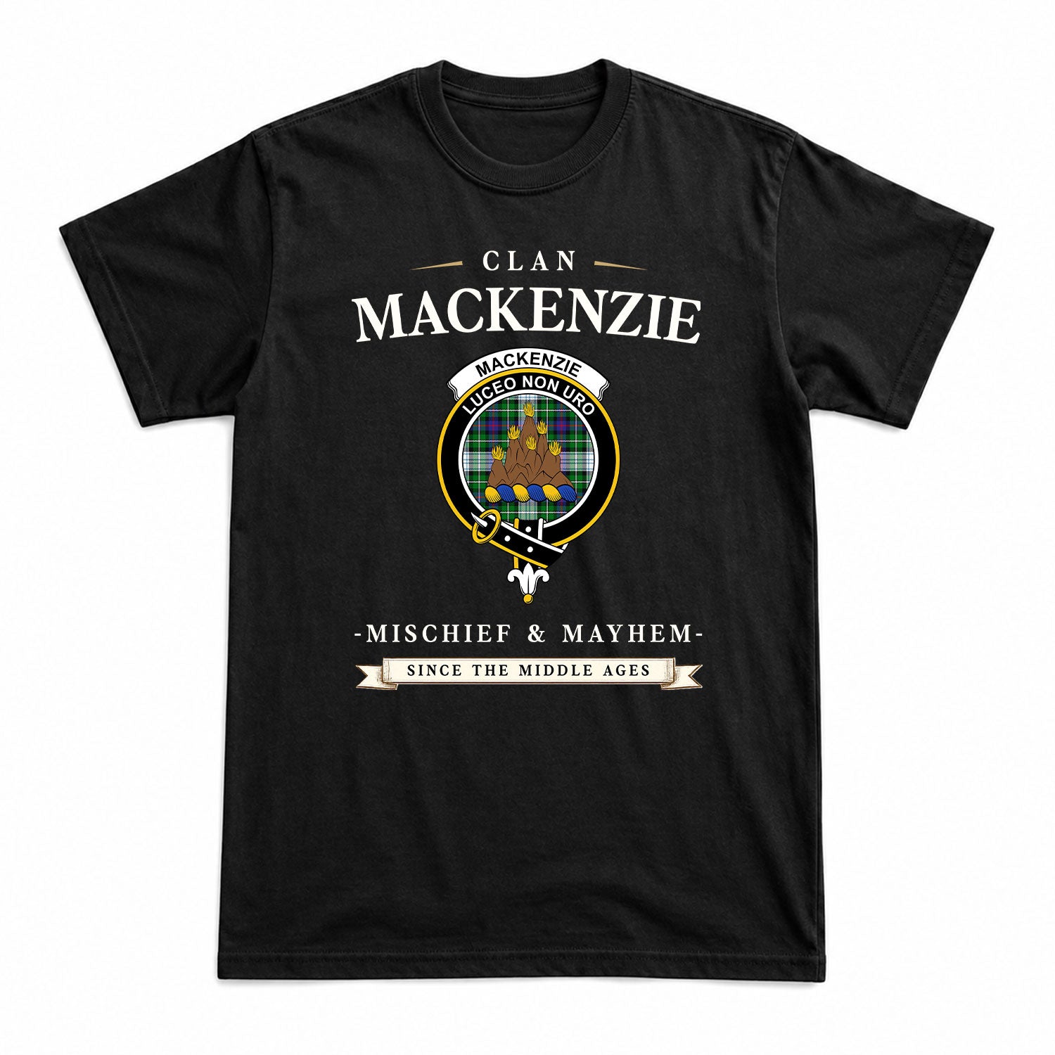 MacKenzie Dress Modern Tartan Crest Mischief and Mayhem T-shirt