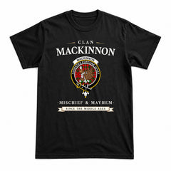 MacKinnon Modern Tartan Crest Mischief and Mayhem T-shirt