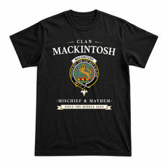 MacKintosh Hunting Ancient Tartan Crest Mischief and Mayhem T-shirt