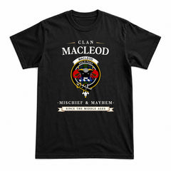 MacLeod of Harris Modern Tartan Crest Mischief and Mayhem T-shirt