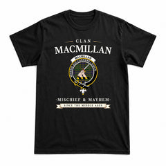 MacMillan Hunting Modern Tartan Crest Mischief and Mayhem T-shirt