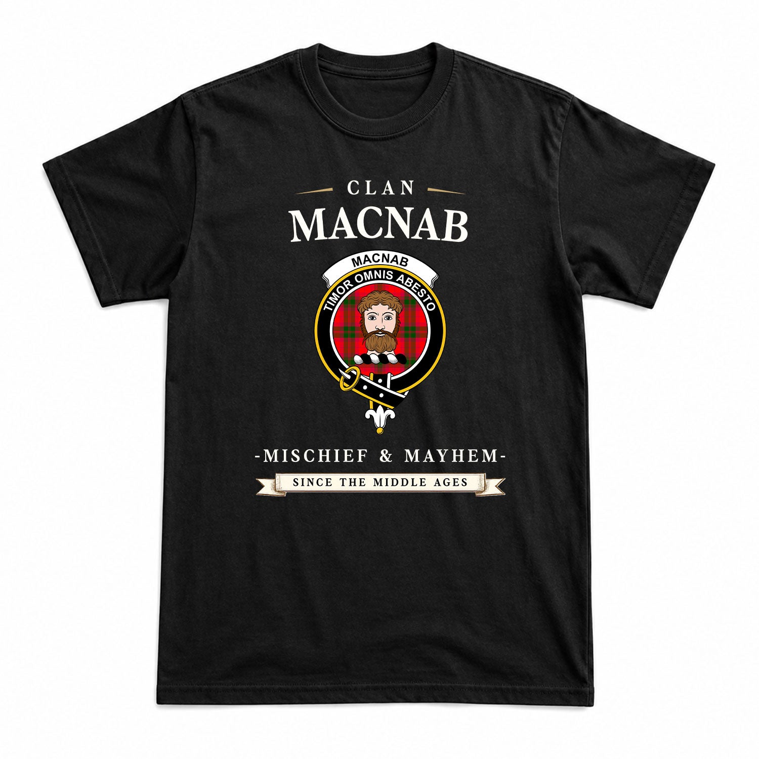 MacNab Modern Tartan Crest Mischief and Mayhem T-shirt