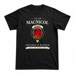 MacNicol (of Scorrybreac) Tartan Crest Mischief and Mayhem T-shirt