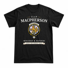 MacPherson Dress Modern Tartan Crest Mischief and Mayhem T-shirt