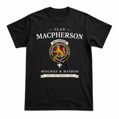 MacPherson Modern Tartan Crest Mischief and Mayhem T-shirt