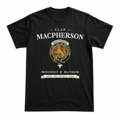 MacPherson Weathered Tartan Crest Mischief and Mayhem T-shirt