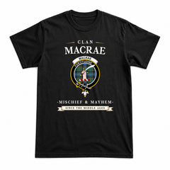 MacRae Hunting Ancient Tartan Crest Mischief and Mayhem T-shirt