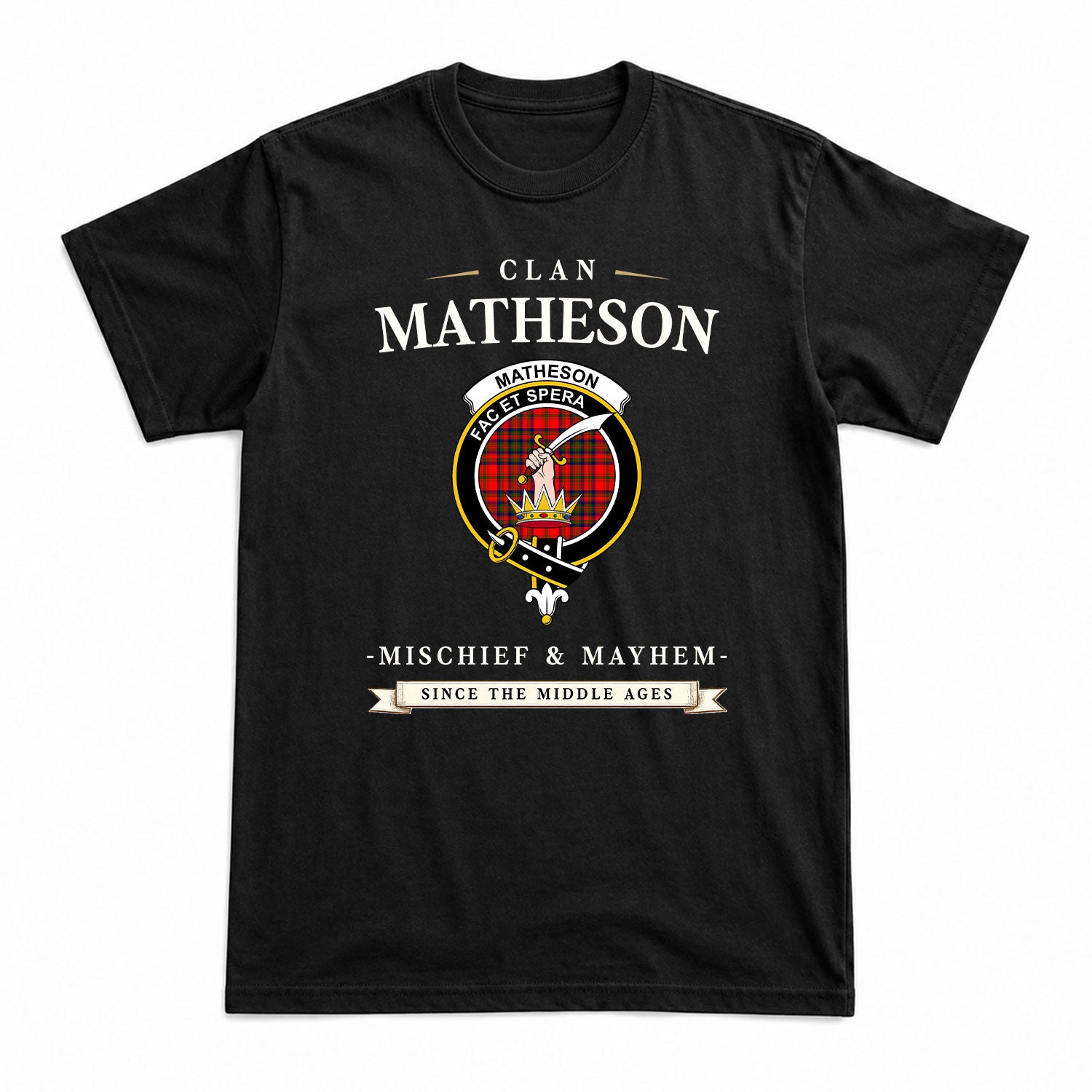 Matheson Modern Tartan Crest Mischief and Mayhem T-shirt