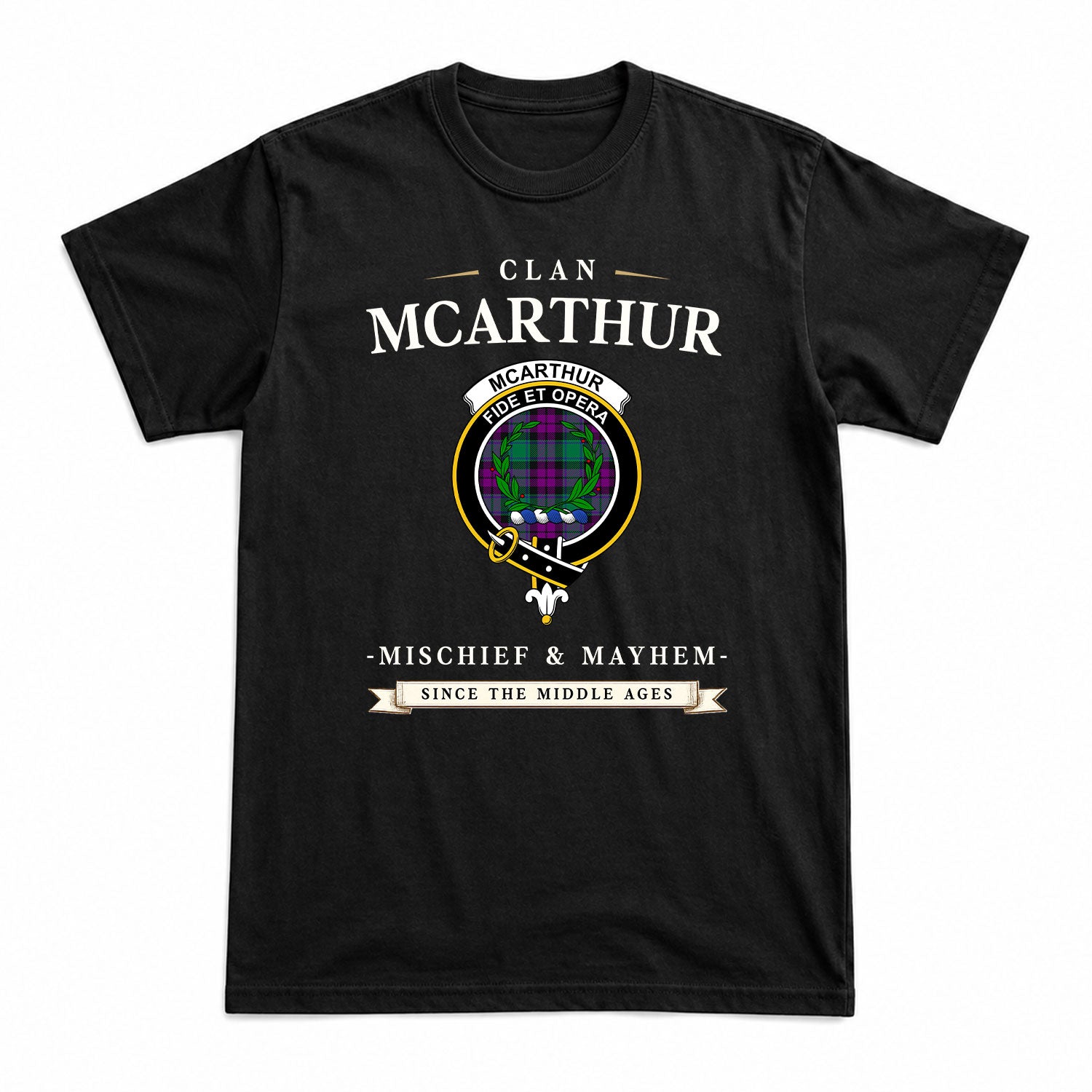 McArthur - Milton Tartan Crest Mischief and Mayhem T-shirt
