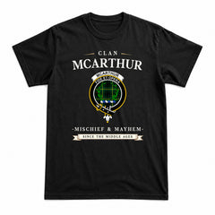 McArthur Modern Tartan Crest Mischief and Mayhem T-shirt