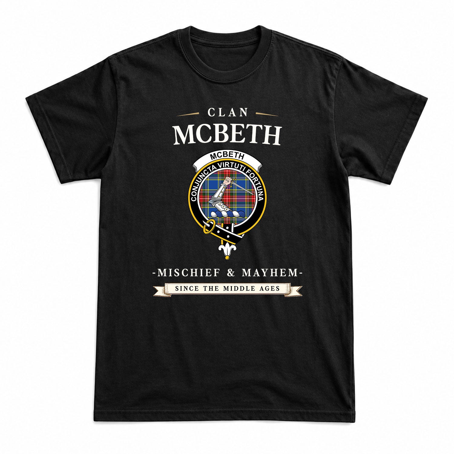 McBeth Modern Tartan Crest Mischief and Mayhem T-shirt