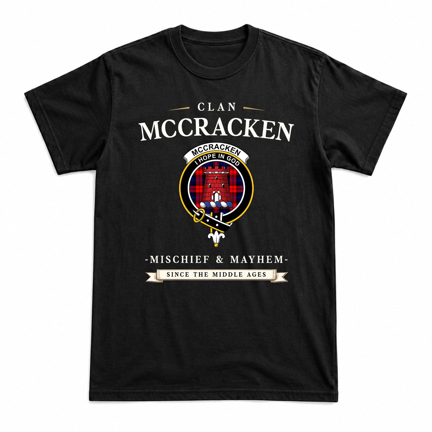 McCracken Tartan Crest Mischief and Mayhem T-shirt
