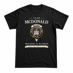 McDonald (Clan Ranald) Tartan Crest Mischief and Mayhem T-shirt