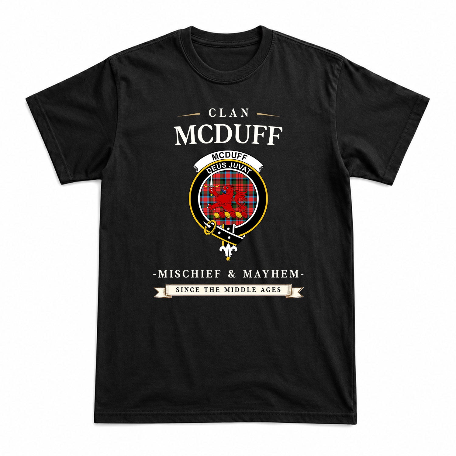 McDuff Modern Tartan Crest Mischief and Mayhem T-shirt