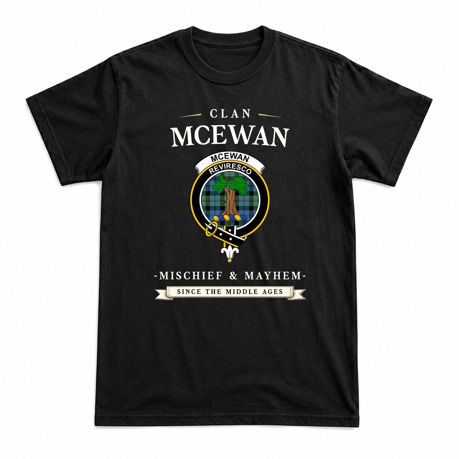 McEwan Ancient Tartan Crest Mischief and Mayhem T-shirt