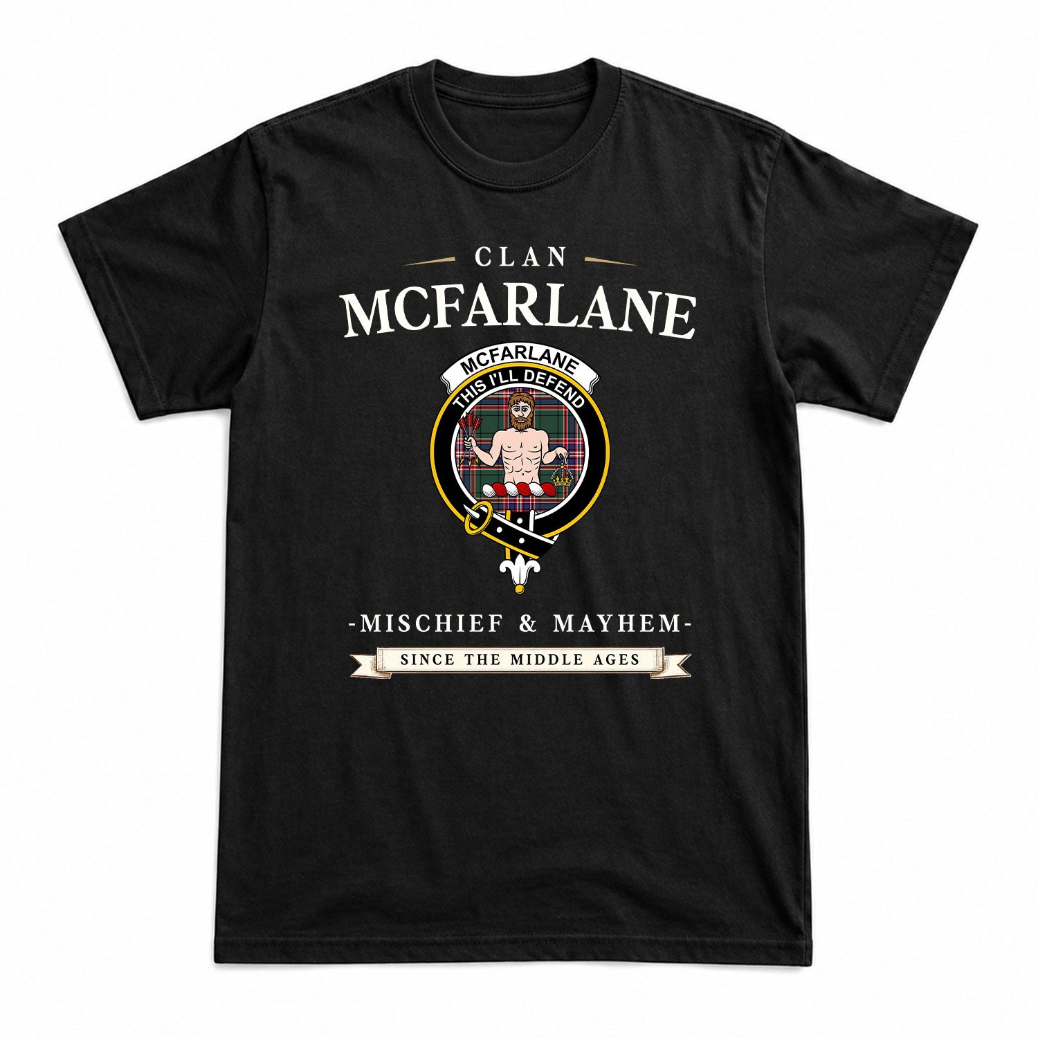McFarlane Hunting Modern Tartan Crest Mischief and Mayhem T-shirt