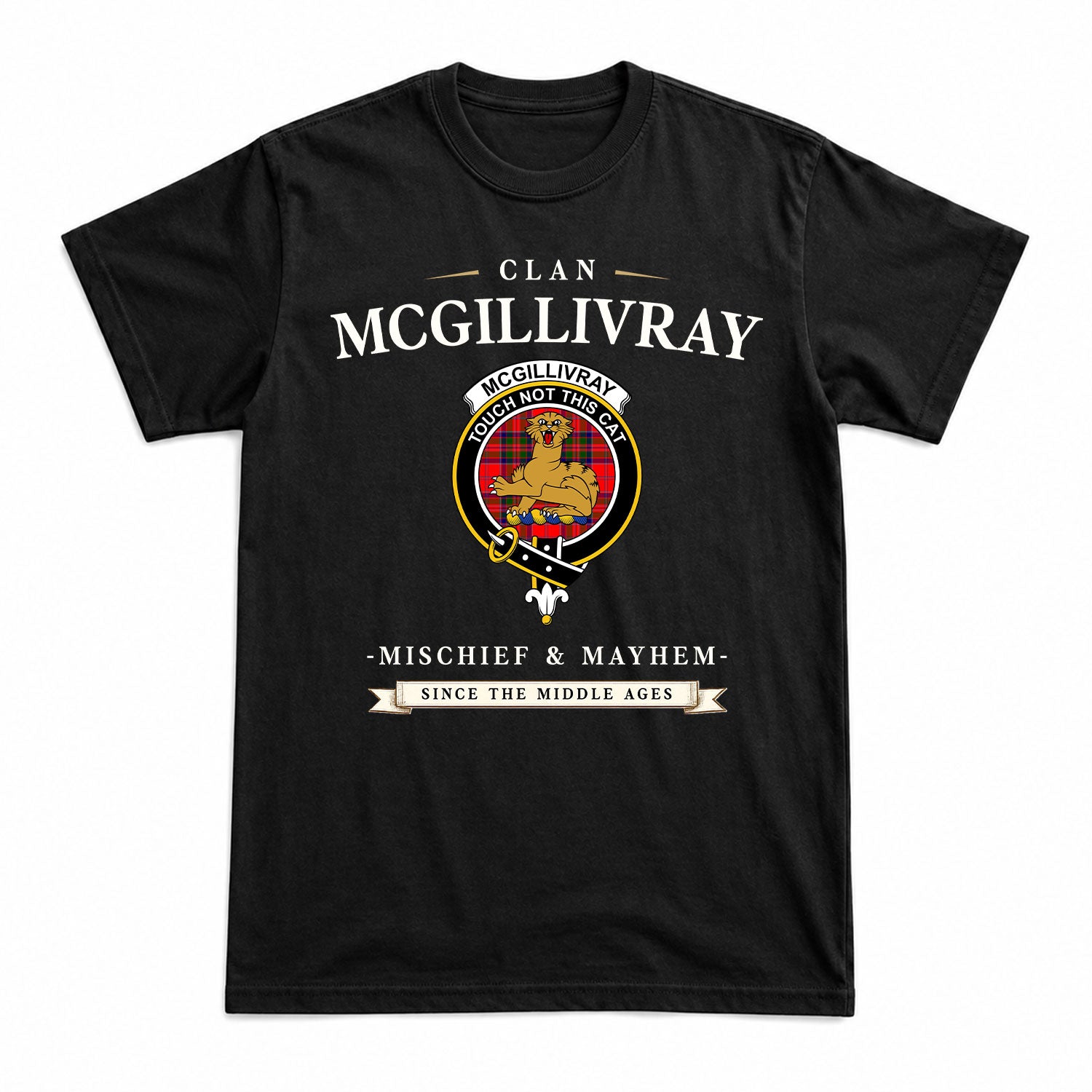 McGillivray Modern Tartan Crest Mischief and Mayhem T-shirt