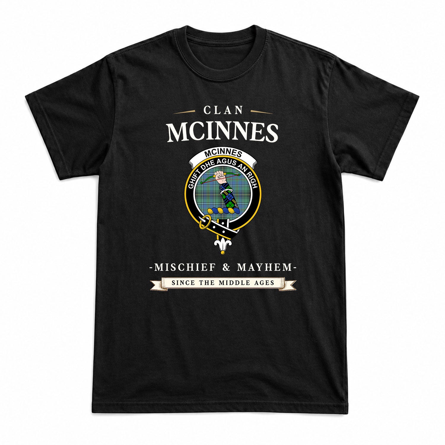 McInnes Ancient Tartan Crest Mischief and Mayhem T-shirt