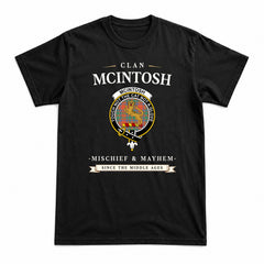 McIntosh Ancient Tartan Crest Mischief and Mayhem T-shirt