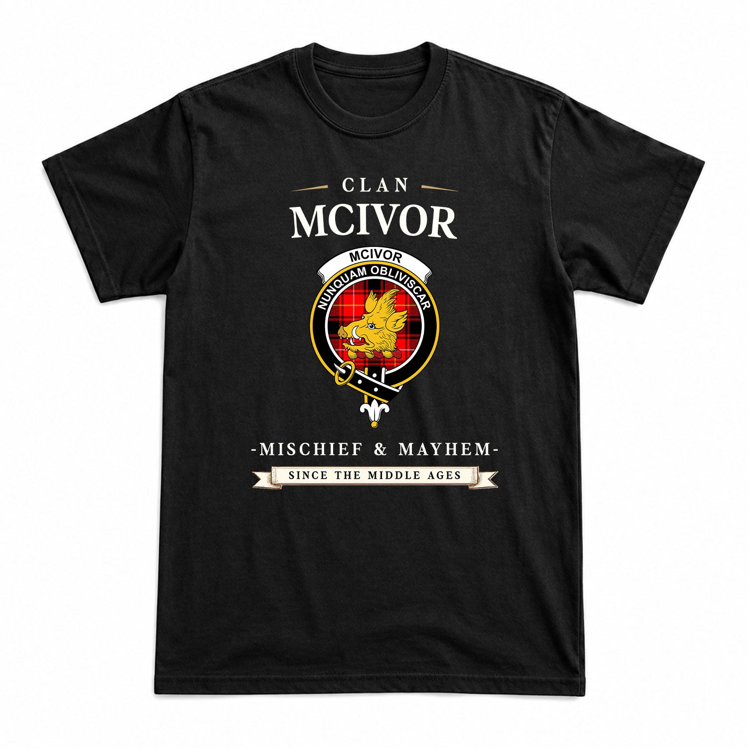 McIvor Tartan Crest Mischief and Mayhem T-shirt