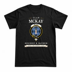 McKay Blue Tartan Crest Mischief and Mayhem T-shirt