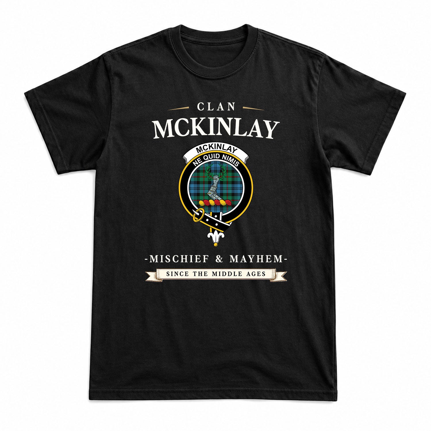 McKinlay Ancient Tartan Crest Mischief and Mayhem T-shirt