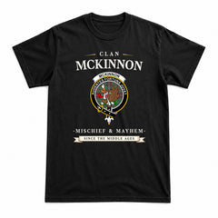 McKinnon Hunting Ancient Tartan Crest Mischief and Mayhem T-shirt