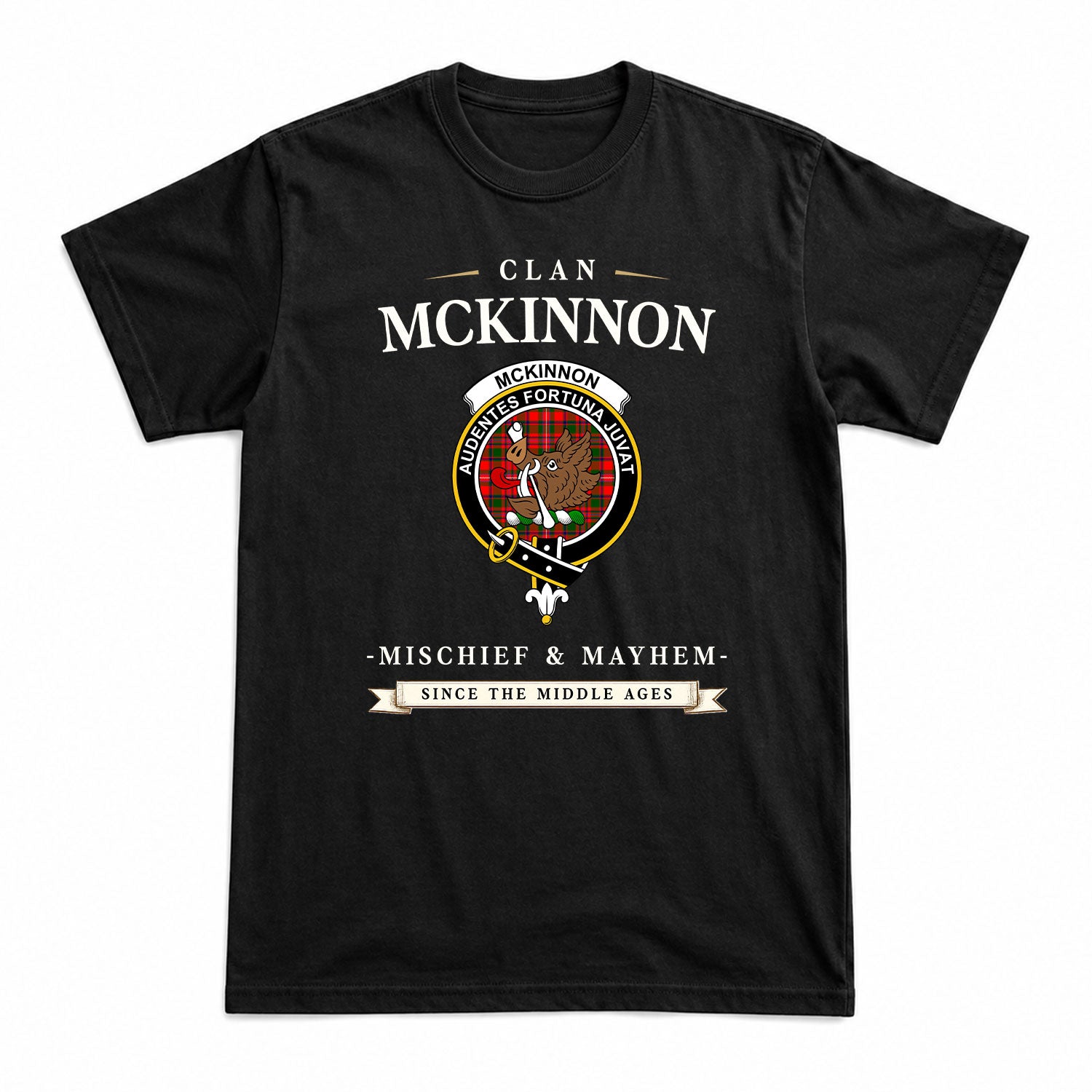 McKinnon Modern Tartan Crest Mischief and Mayhem T-shirt