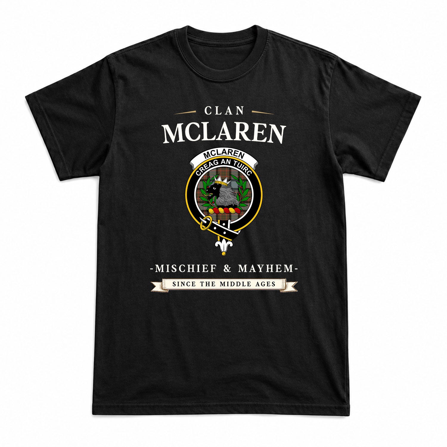 McLaren Weathered Tartan Crest Mischief and Mayhem T-shirt