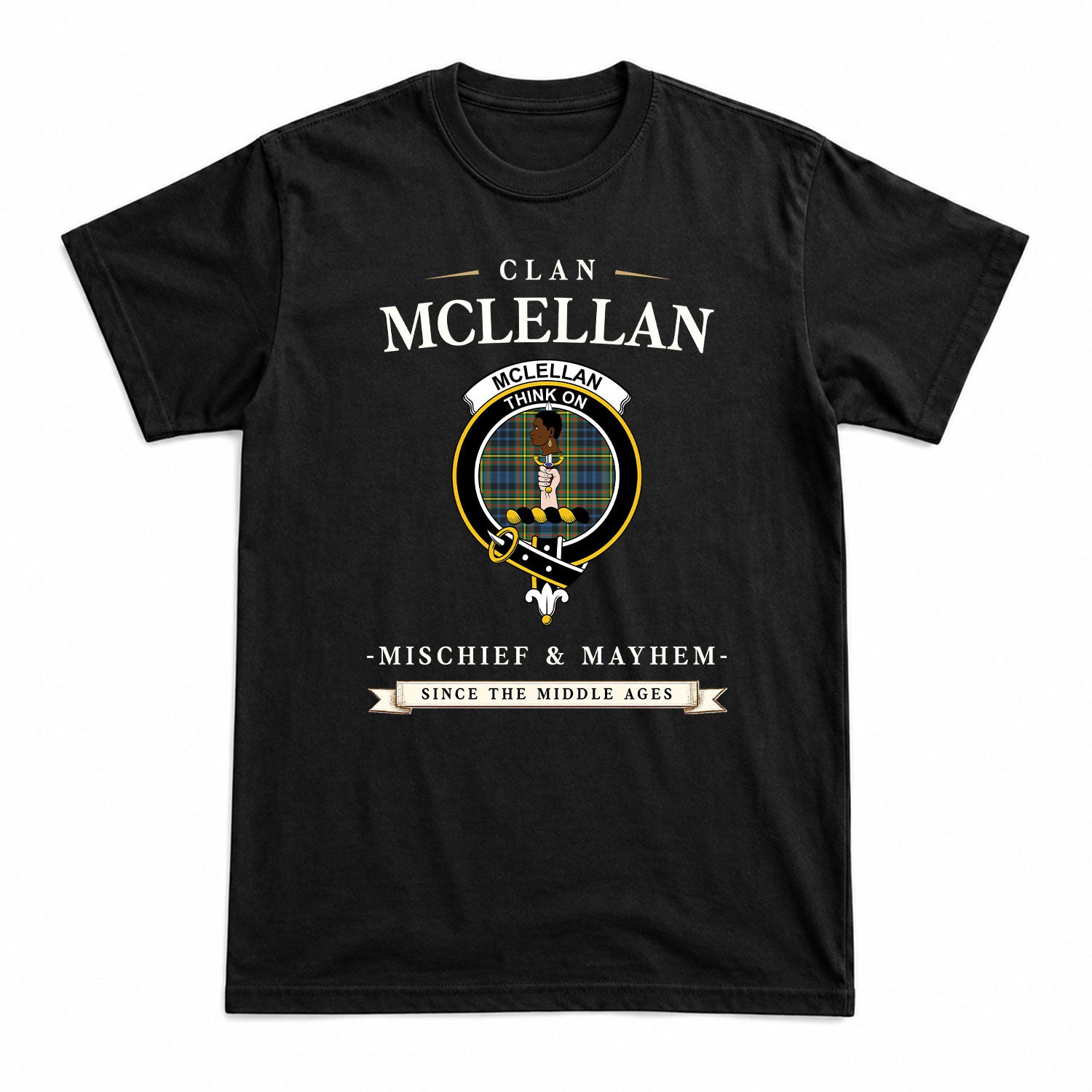 McLellan Ancient Tartan Crest Mischief and Mayhem T-shirt