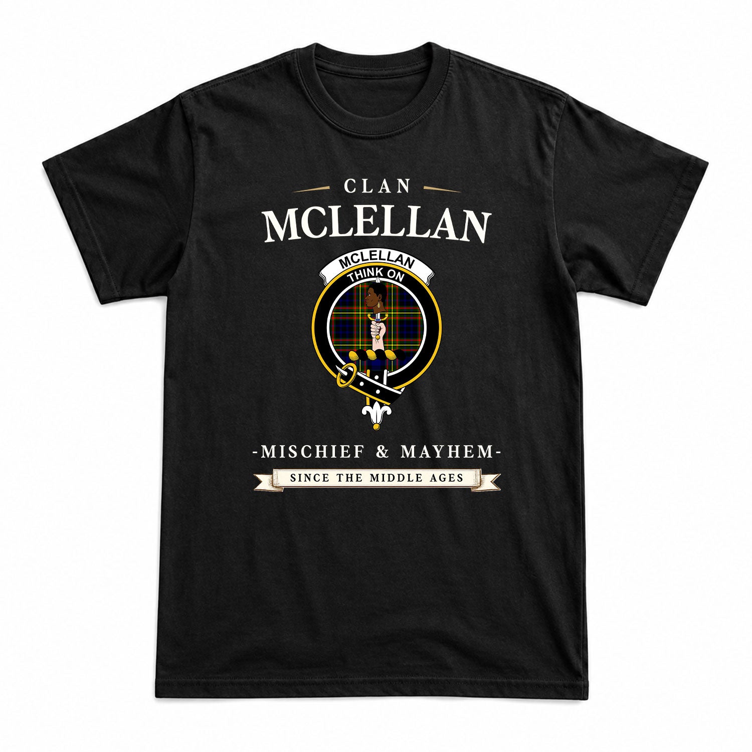 McLellan Modern Tartan Crest Mischief and Mayhem T-shirt