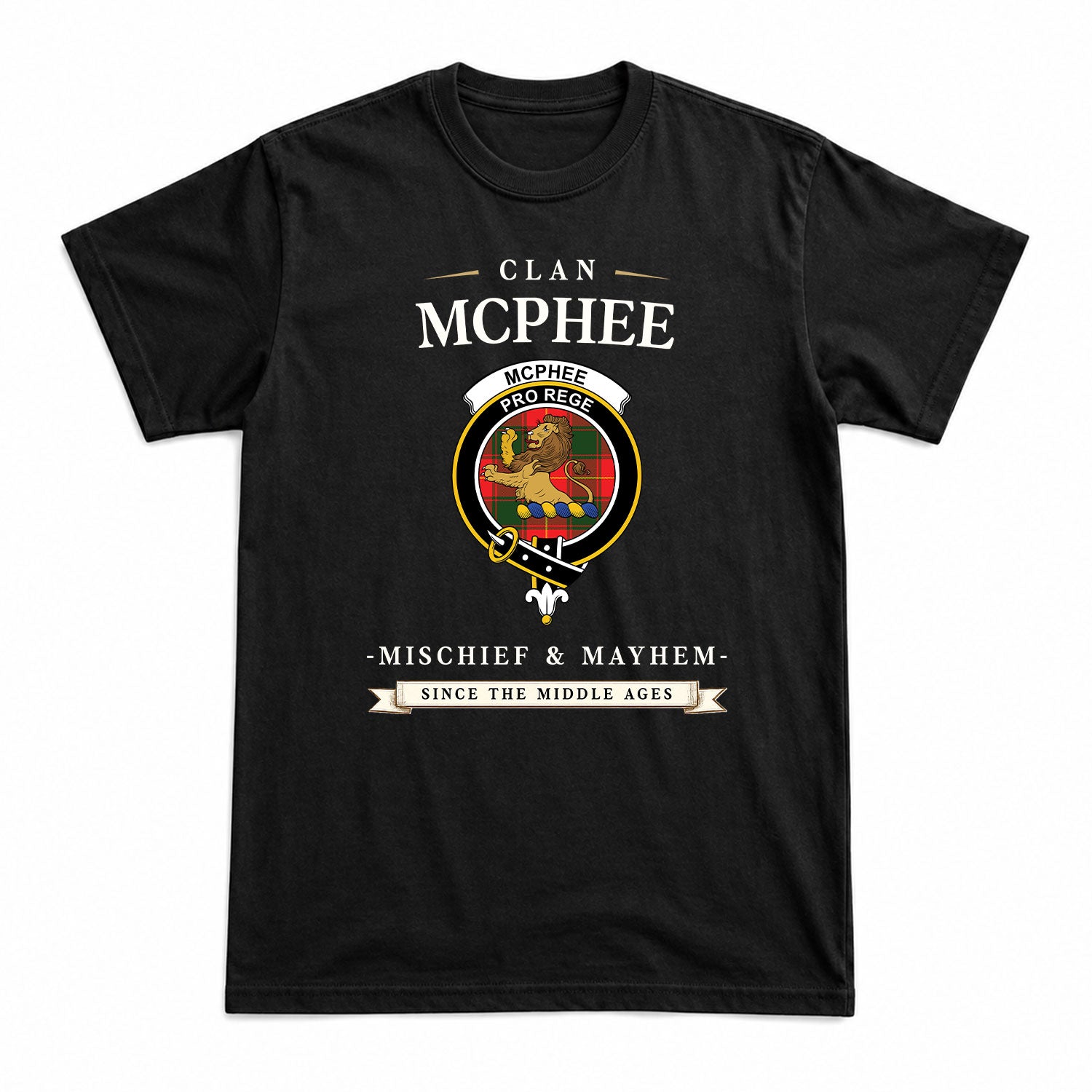 McPhee Tartan Crest Mischief and Mayhem T-shirt