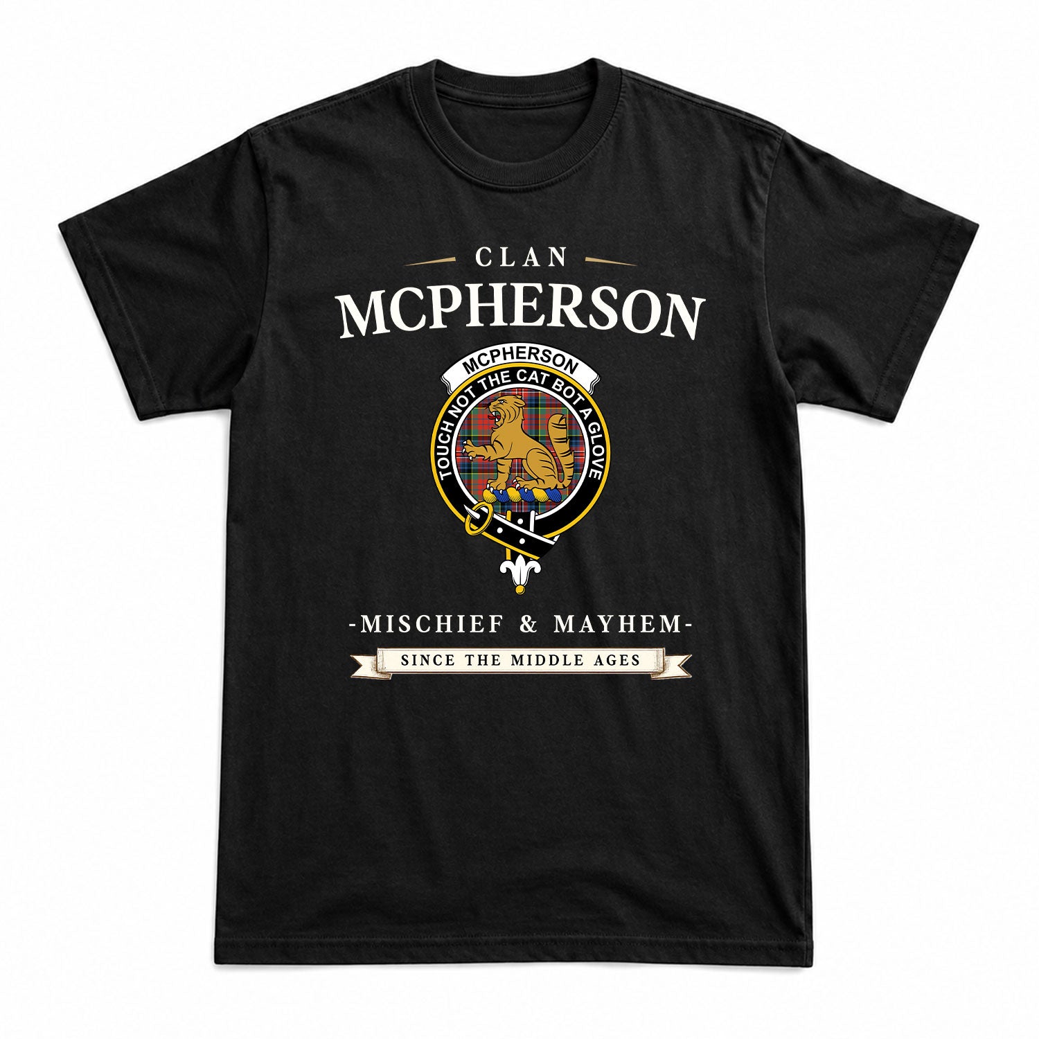 McPherson Ancient Tartan Crest Mischief and Mayhem T-shirt