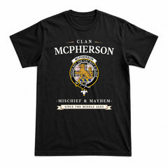 McPherson Dress Ancient Tartan Crest Mischief and Mayhem T-shirt