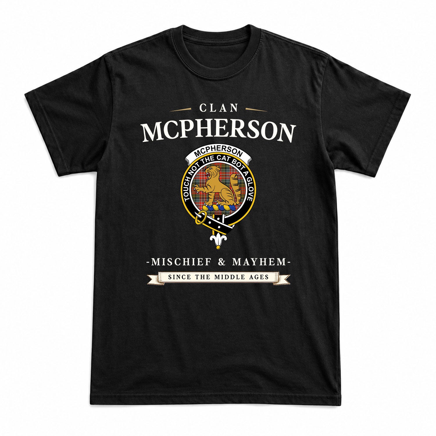 McPherson Weathered Tartan Crest Mischief and Mayhem T-shirt
