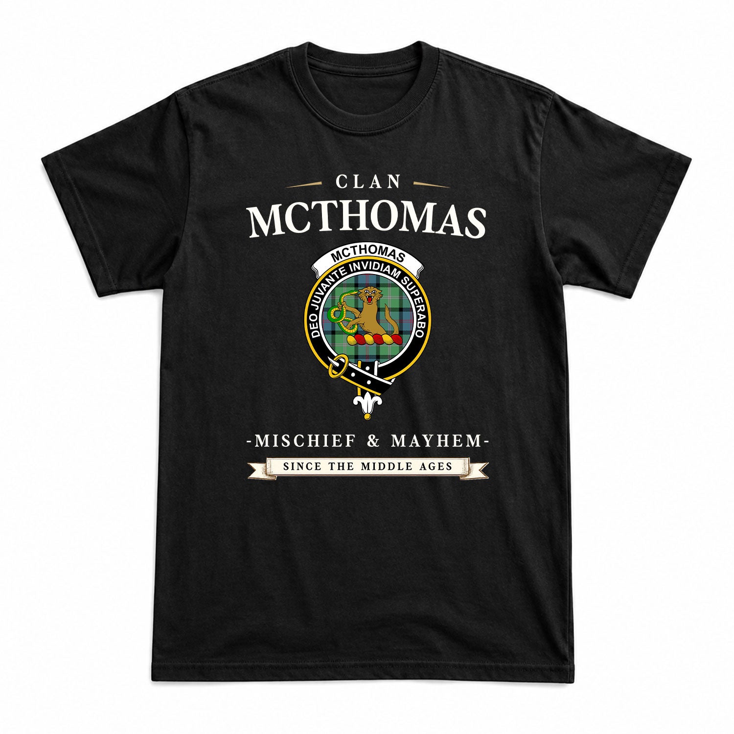 McThomas Ancient Tartan Crest Mischief and Mayhem T-shirt