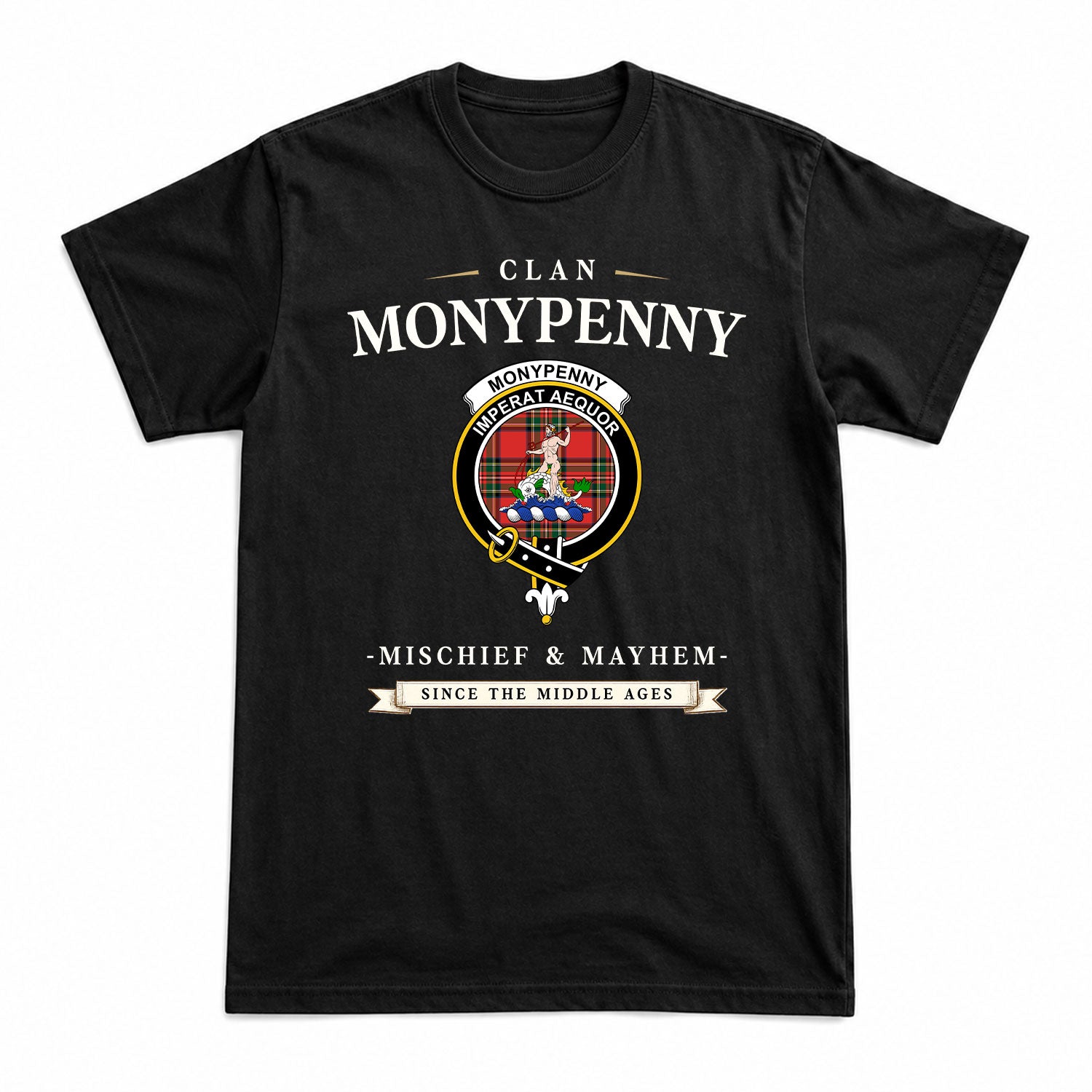 Monypenny Tartan Crest Mischief and Mayhem T-shirt