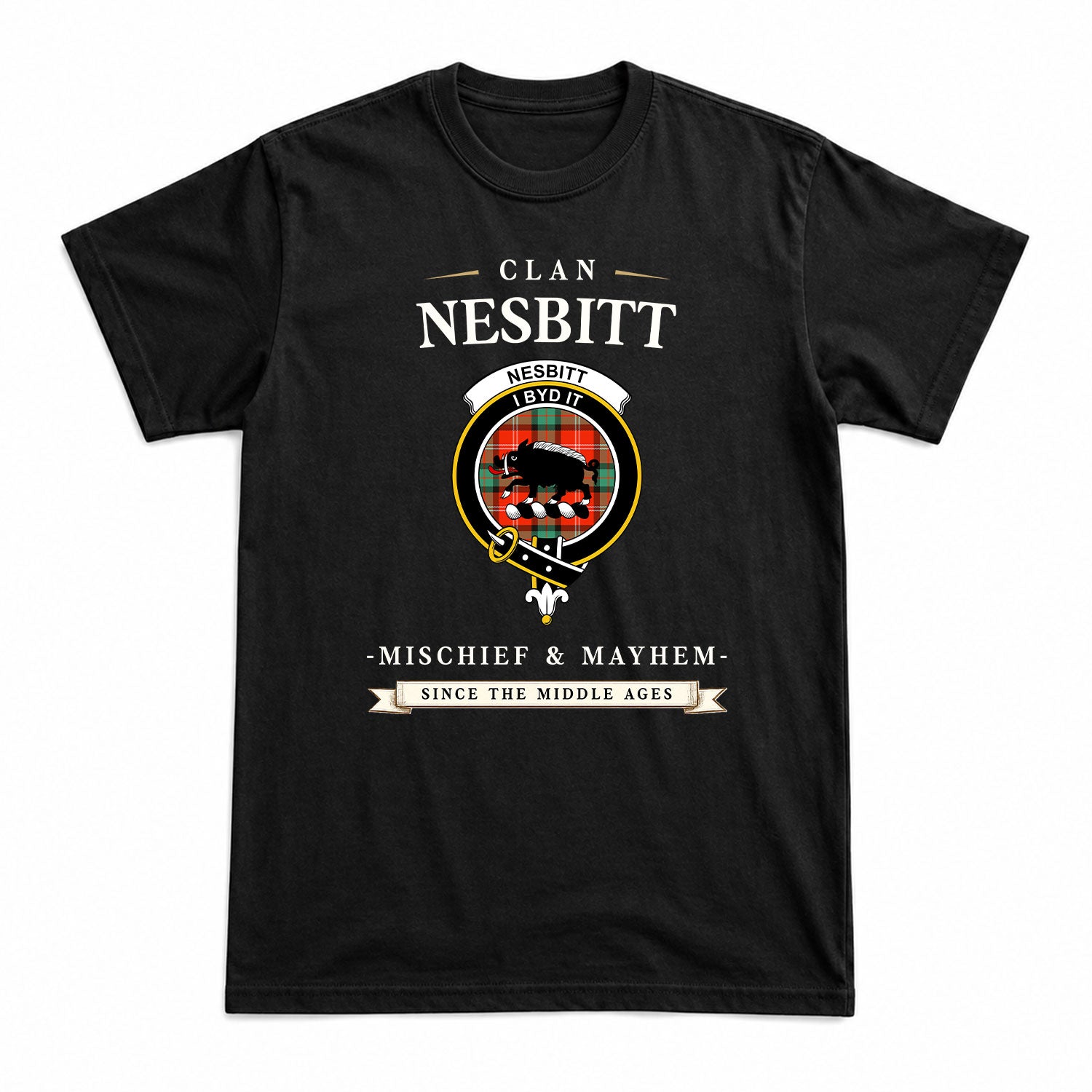 Nesbitt Ancient Tartan Crest Mischief and Mayhem T-shirt