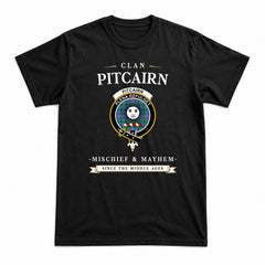 Pitcairn Hunting Tartan Crest Mischief and Mayhem T-shirt